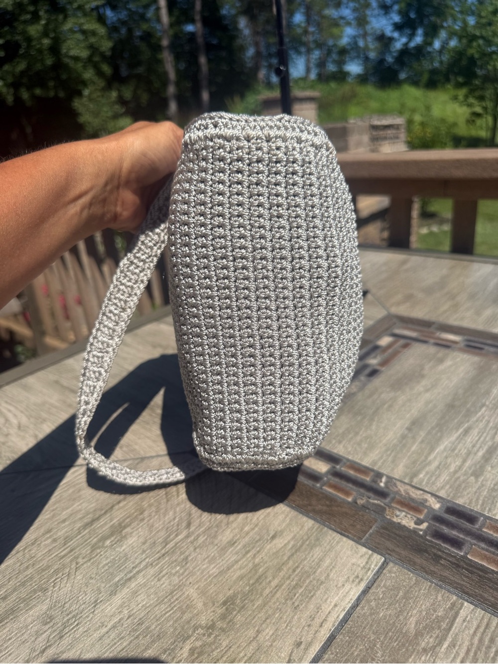 EUC The Sak Light Gray Crochet Crossbody Bag - Picture 6 of 11